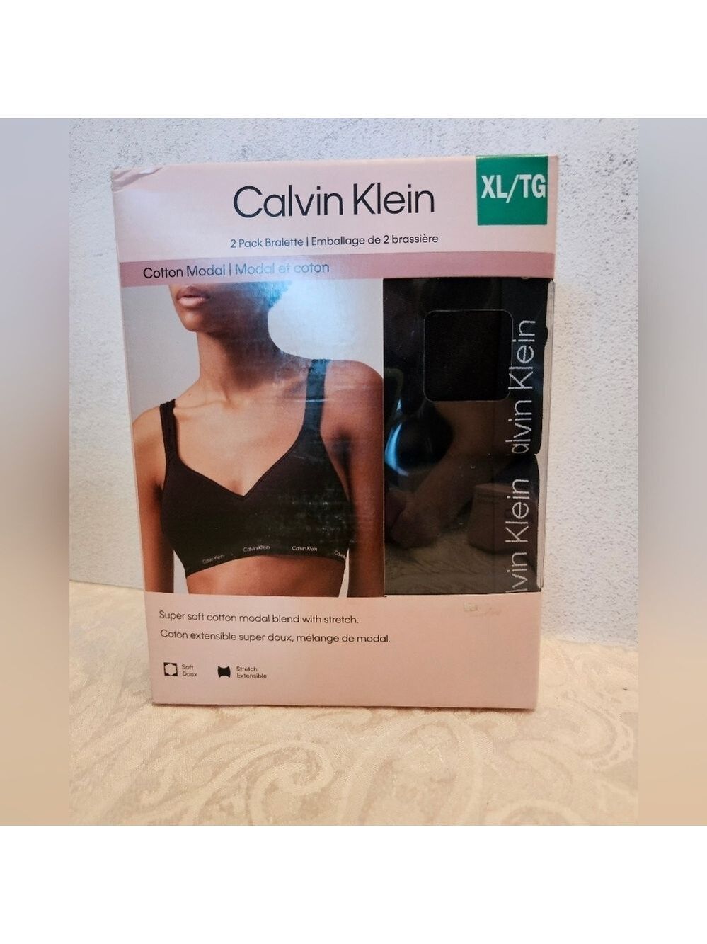 Calvin Klein Black Cotton Modal Bralette 2-Pack, XL, Super Soft, New in Box